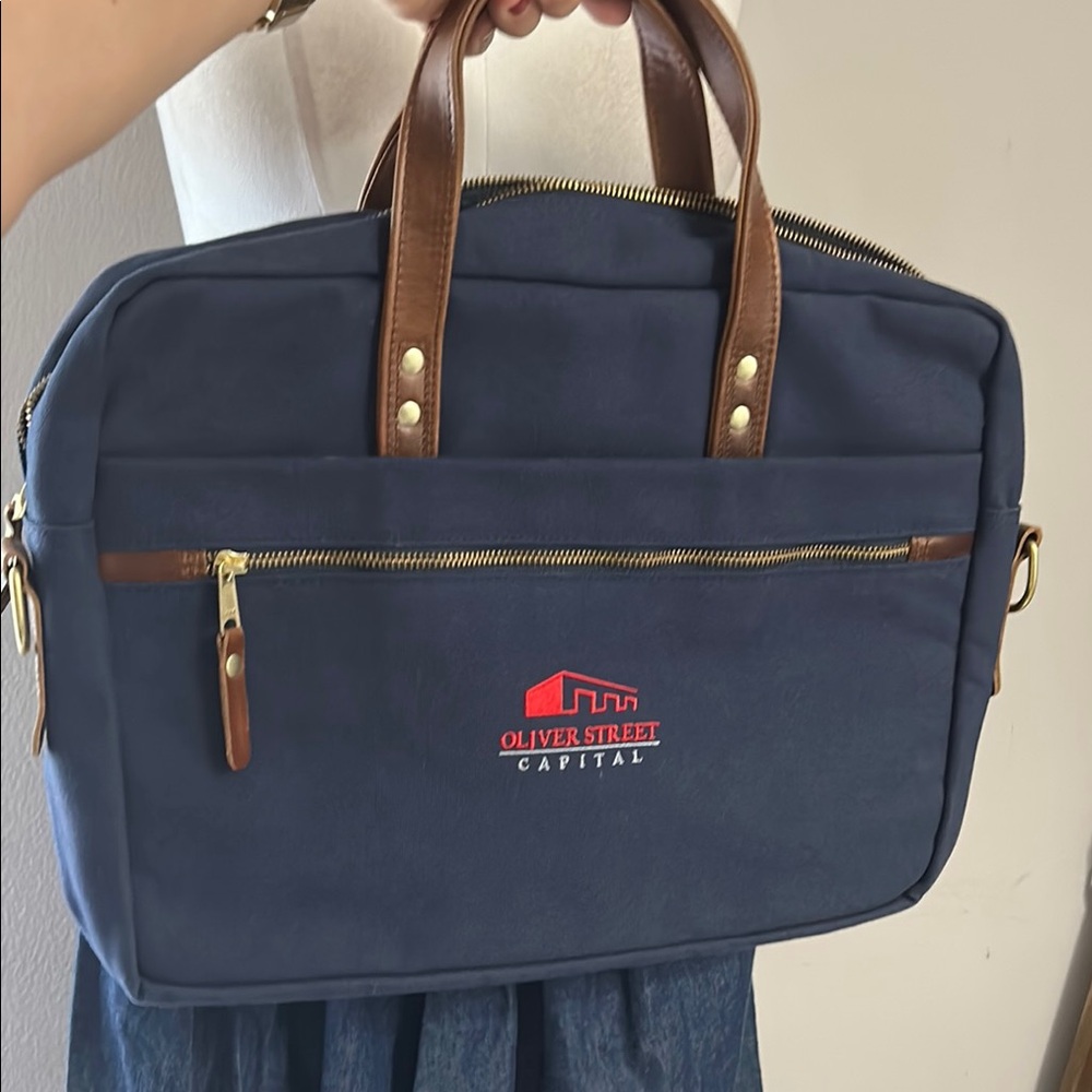 Hudson Sutler Heritage Slim Briefcase navy with leather handles